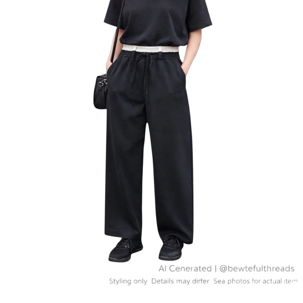 Korean Minimalist Wide Leg Trousers Double Waist Pull-On Tokyo Style S-M